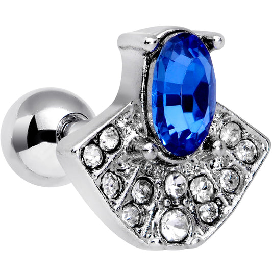16G 1/4 Clear Blue Gem Art Deco Fan Cartilage Tragus Earring