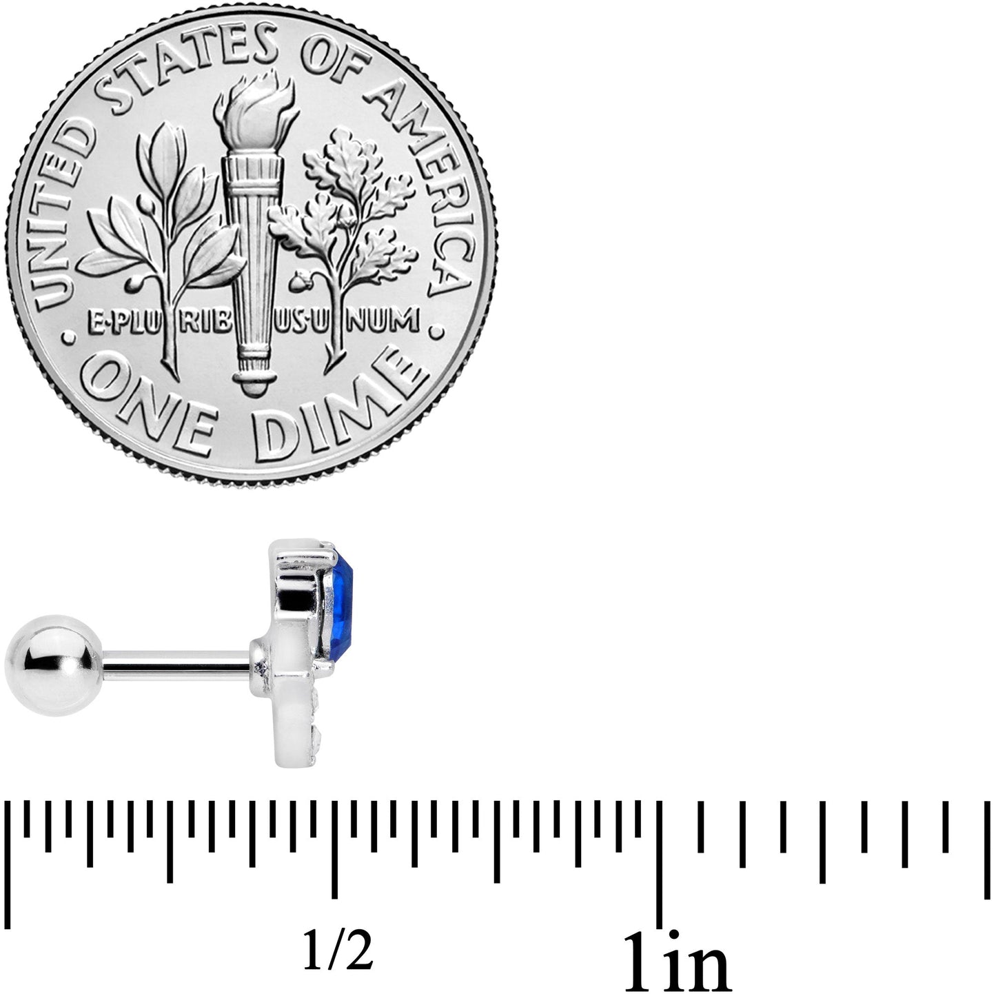 16G 1/4 Clear Blue Gem Art Deco Fan Cartilage Tragus Earring