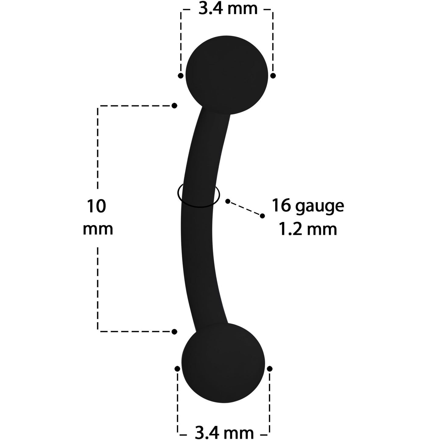 16G 5/16 Black Acrylic Matte Curved Eyebrow Ring