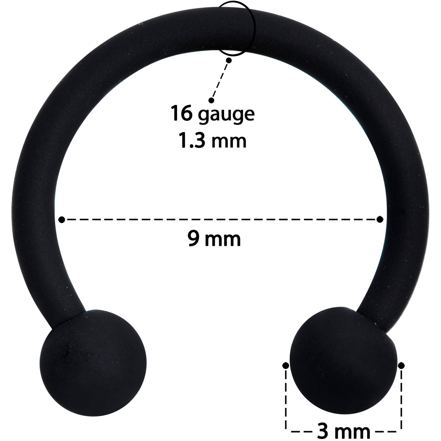 16G 3/8 Beauteous Black Matte Horseshoe Circular Barbell