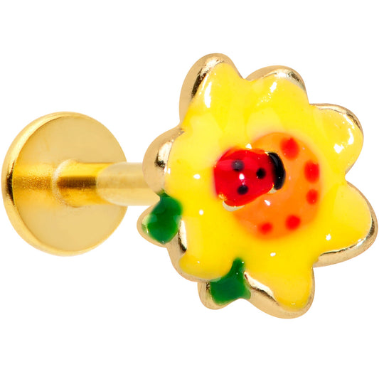 16G 5/16 Gold Tone Sunny Flower Ladybug Labret Monroe Tragus