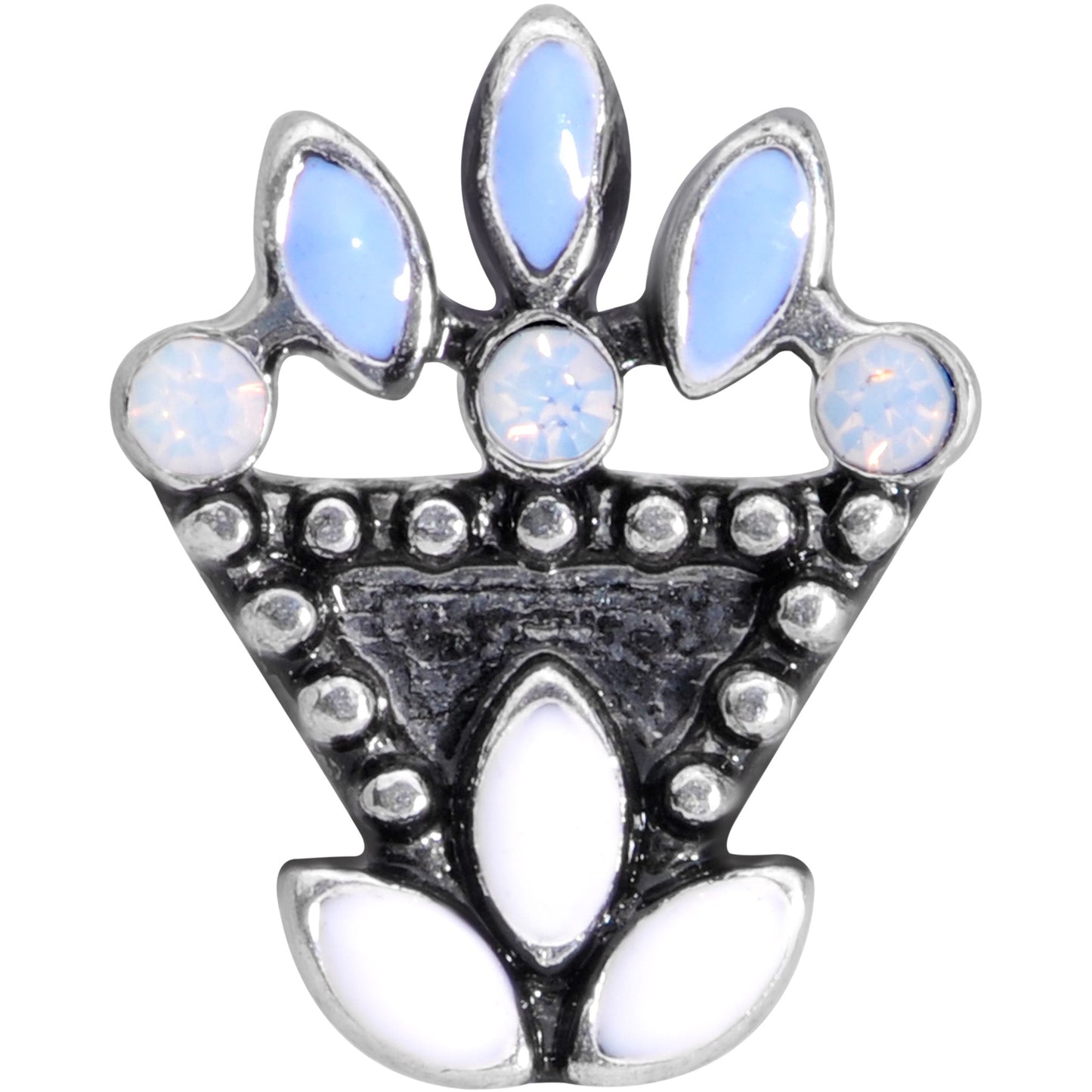 16G 1/4 White Blue Faux Opal Ornate Labret Monroe Tragus