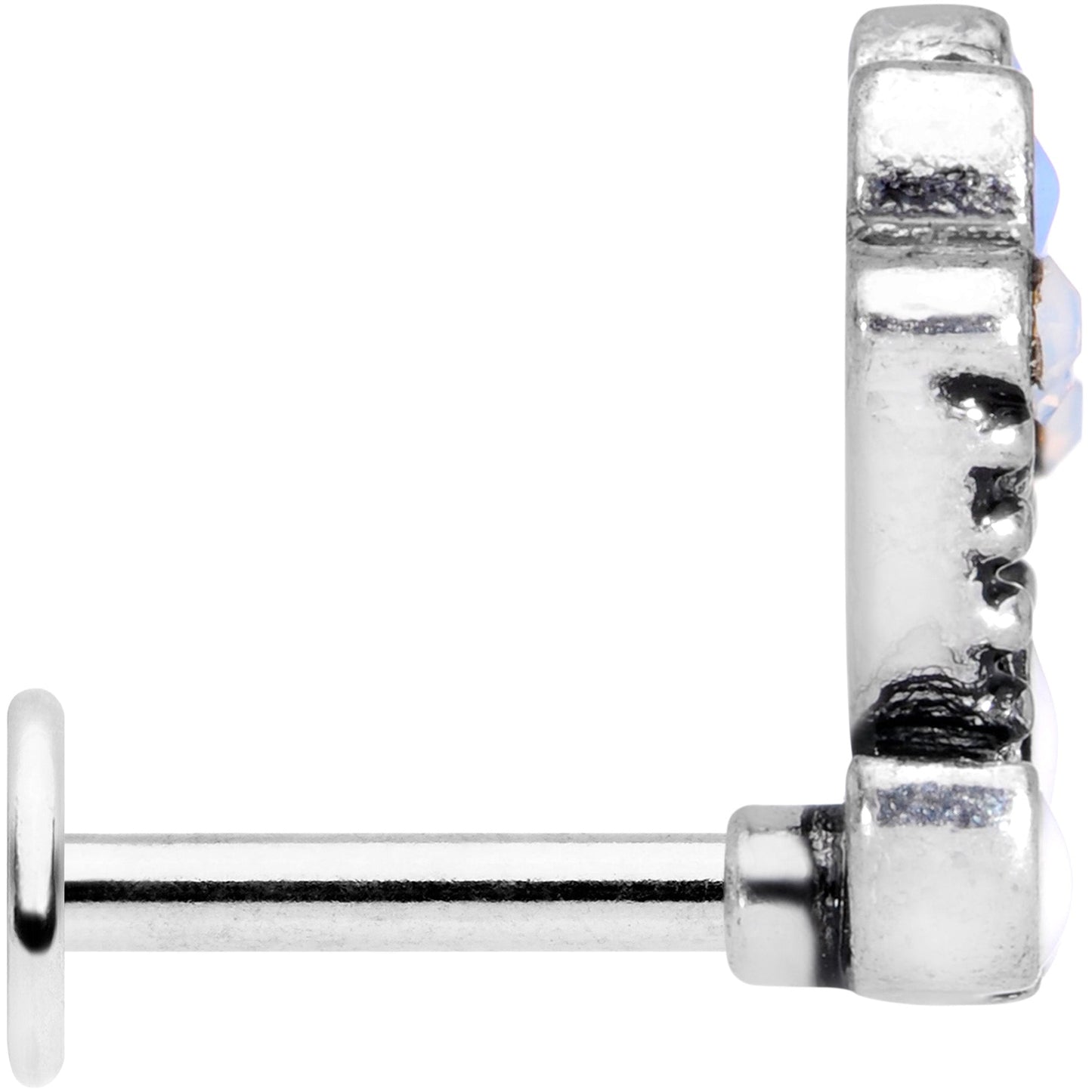 16G 1/4 White Blue Faux Opal Ornate Labret Monroe Tragus