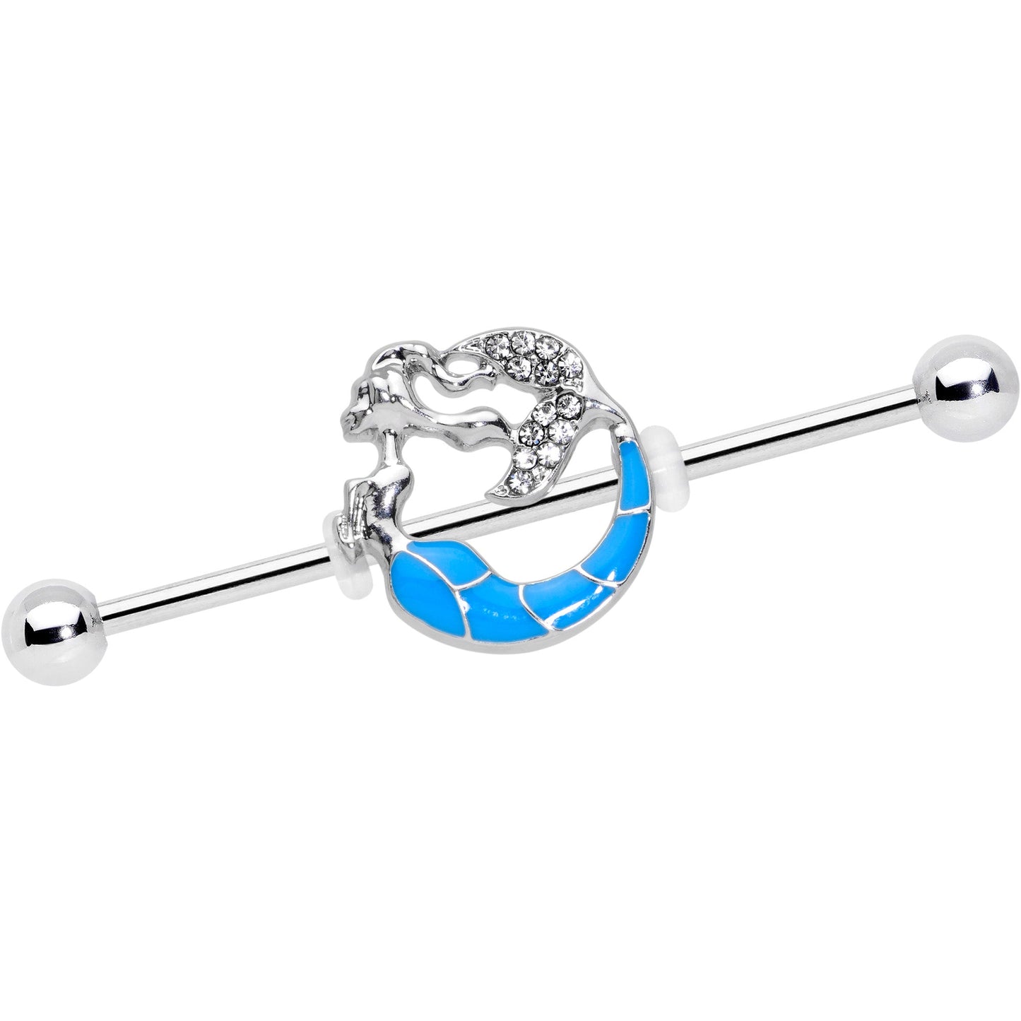 14G Clear Gem Blue Curved Mermaid Industrial Barbell 38mm