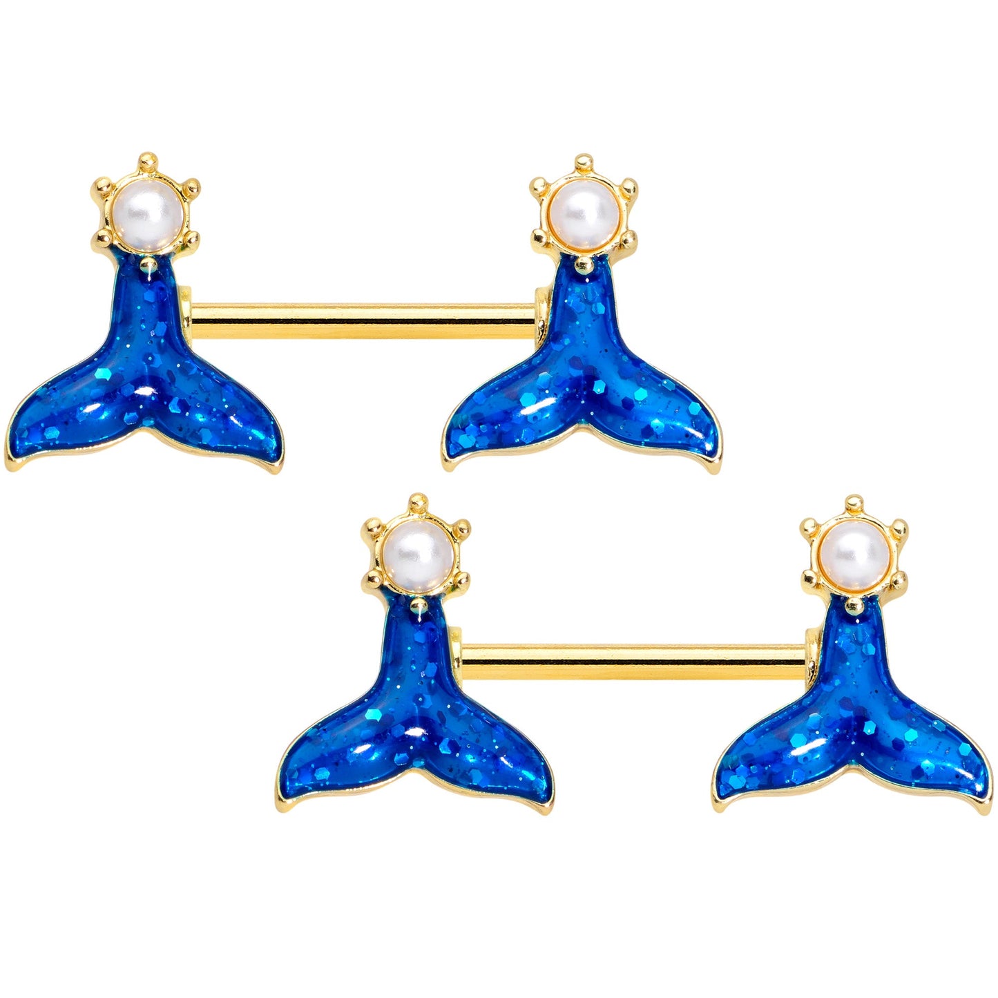 14G 9/16 Gold Hue Iridescent Mermaid Tail Barbell Nipple Ring Set