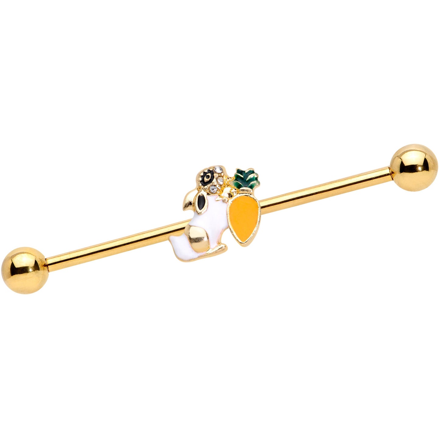 14G Gold Tone Carrot Bunny Industrial Barbell 38mm