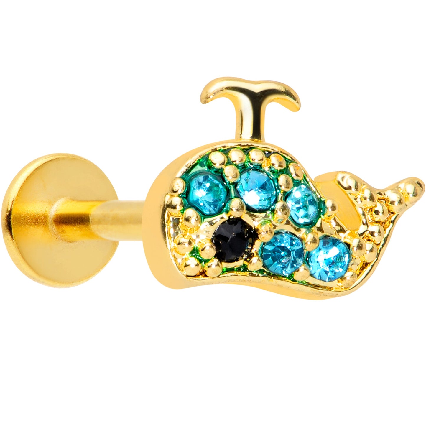 16G 5/16 Aqua Gem Gold Tone Water Whale Labret Monroe Tragus
