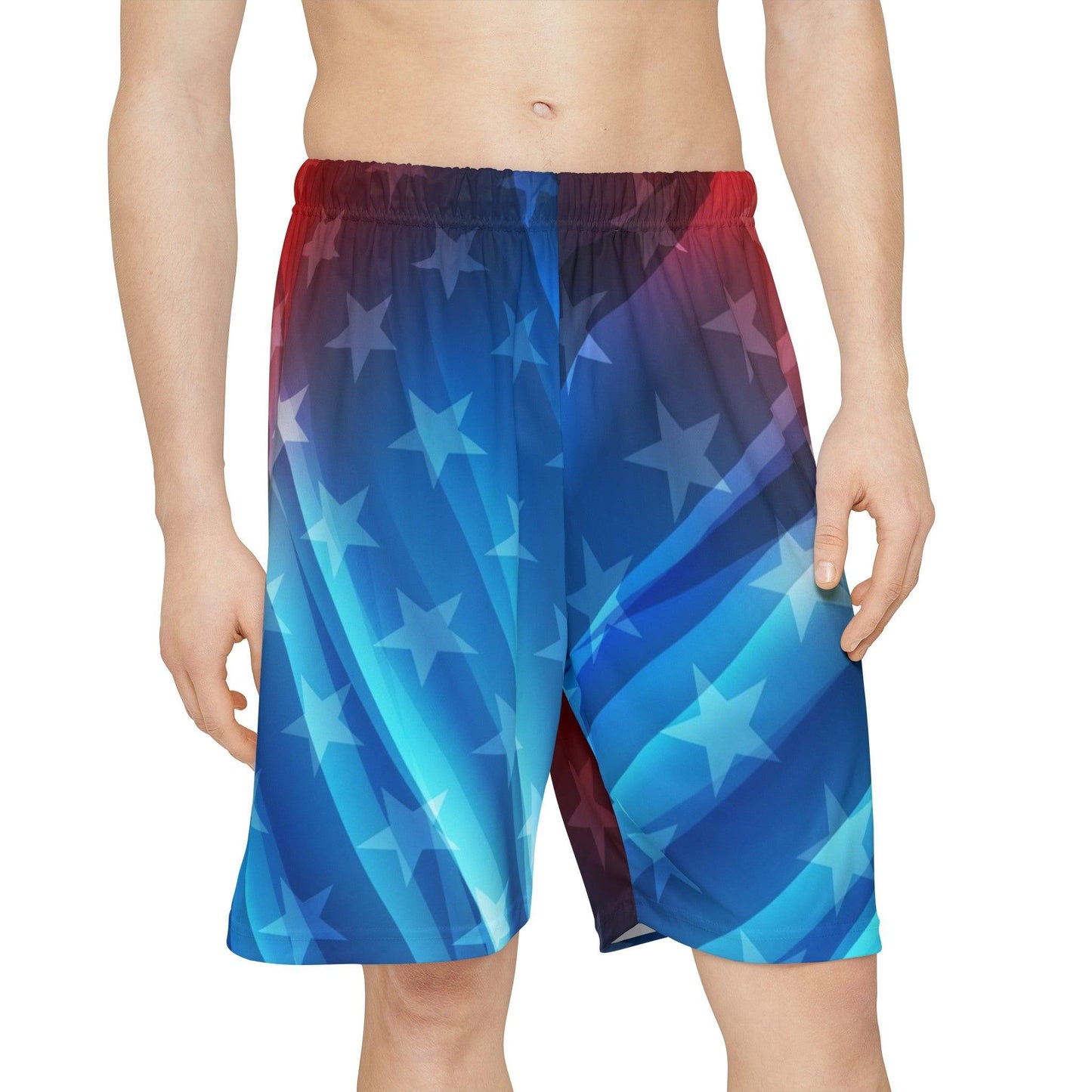 Red White and Blued Men’s Sports Shorts (AOP) - Lizard Vigilante