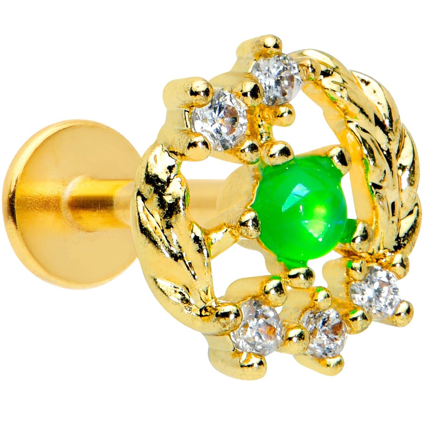 16G 5/16 Green Faux Opal Gold Tone Harvest Wreath Labret Tragus