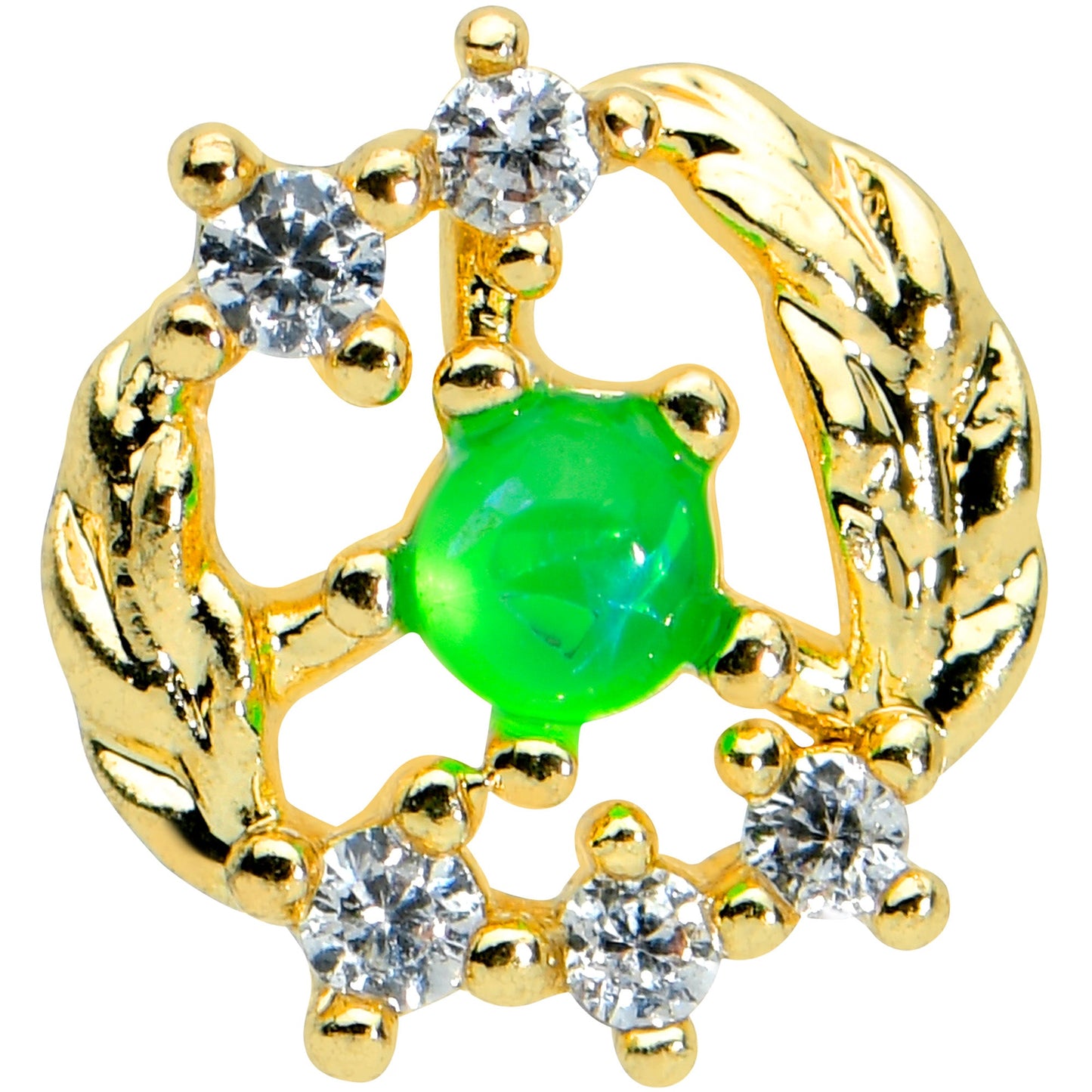 16G 5/16 Green Faux Opal Gold Tone Harvest Wreath Labret Tragus