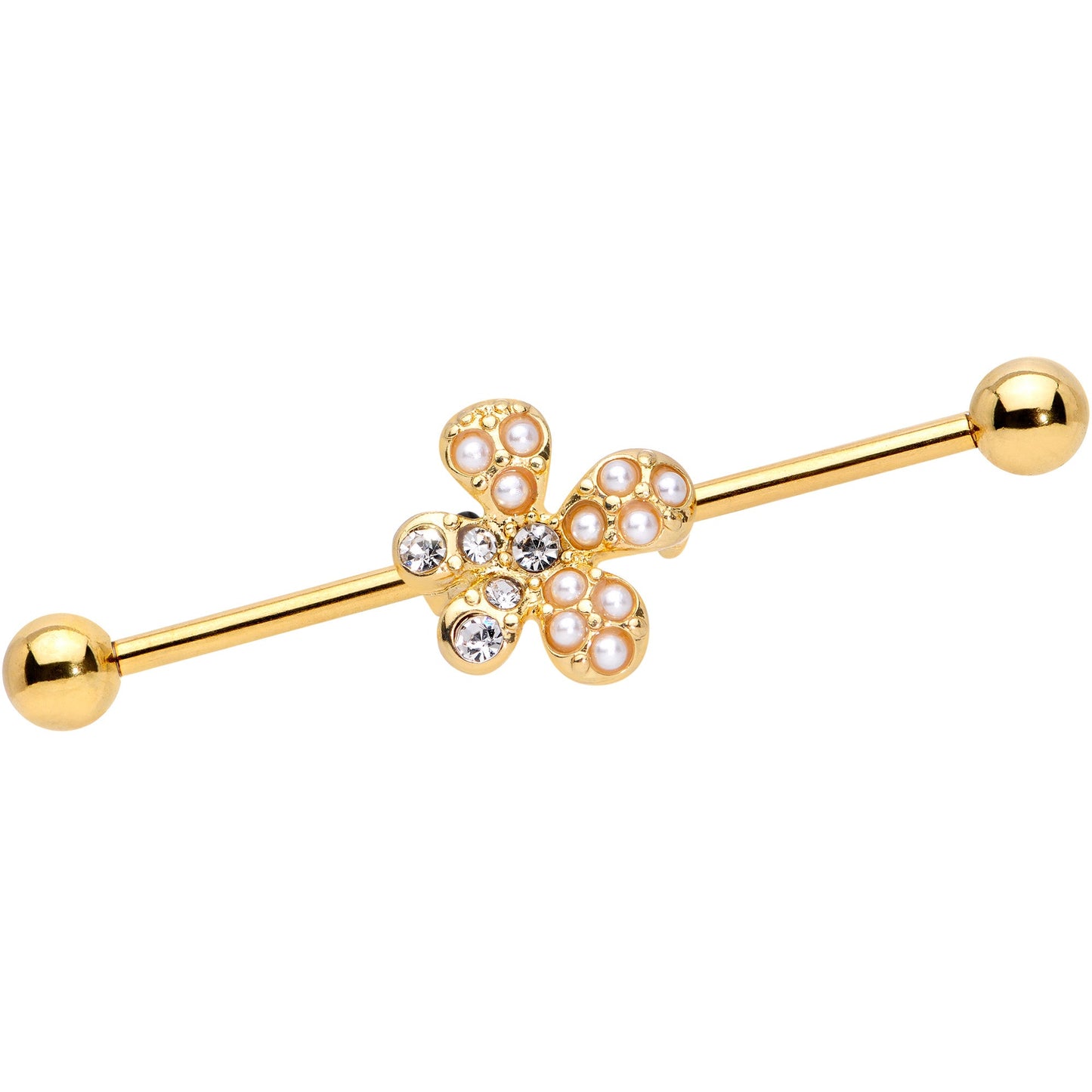 14G Clear Gem Gold Tone Stylish Splat Industrial Barbell 38mm