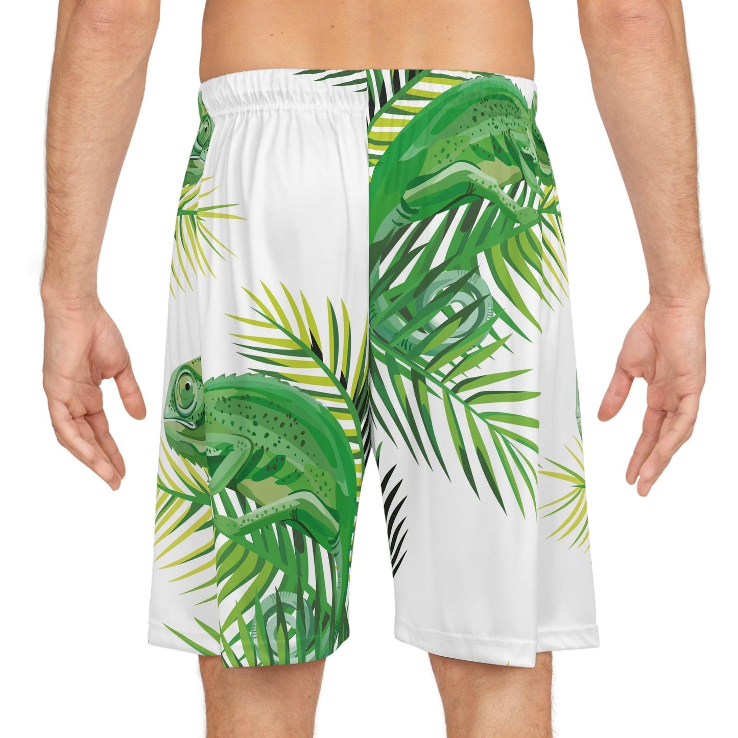 Chameleons on Banana Leaves Basketball Shorts - Lizard Vigilante