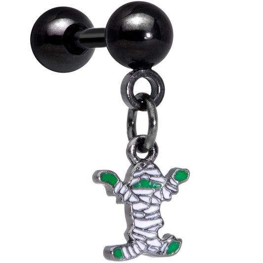 16G 1/4 Black Green Mummy Halloween Dangle Cartilage Earring