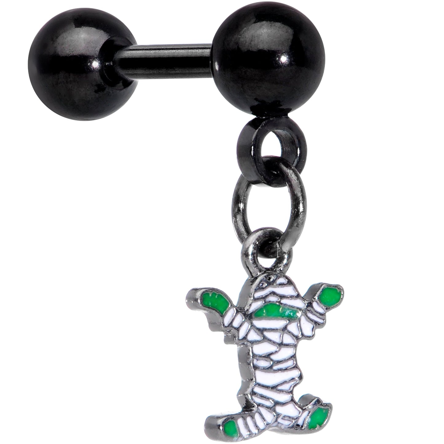 16G 1/4 Black Green Mummy Halloween Dangle Cartilage Earring