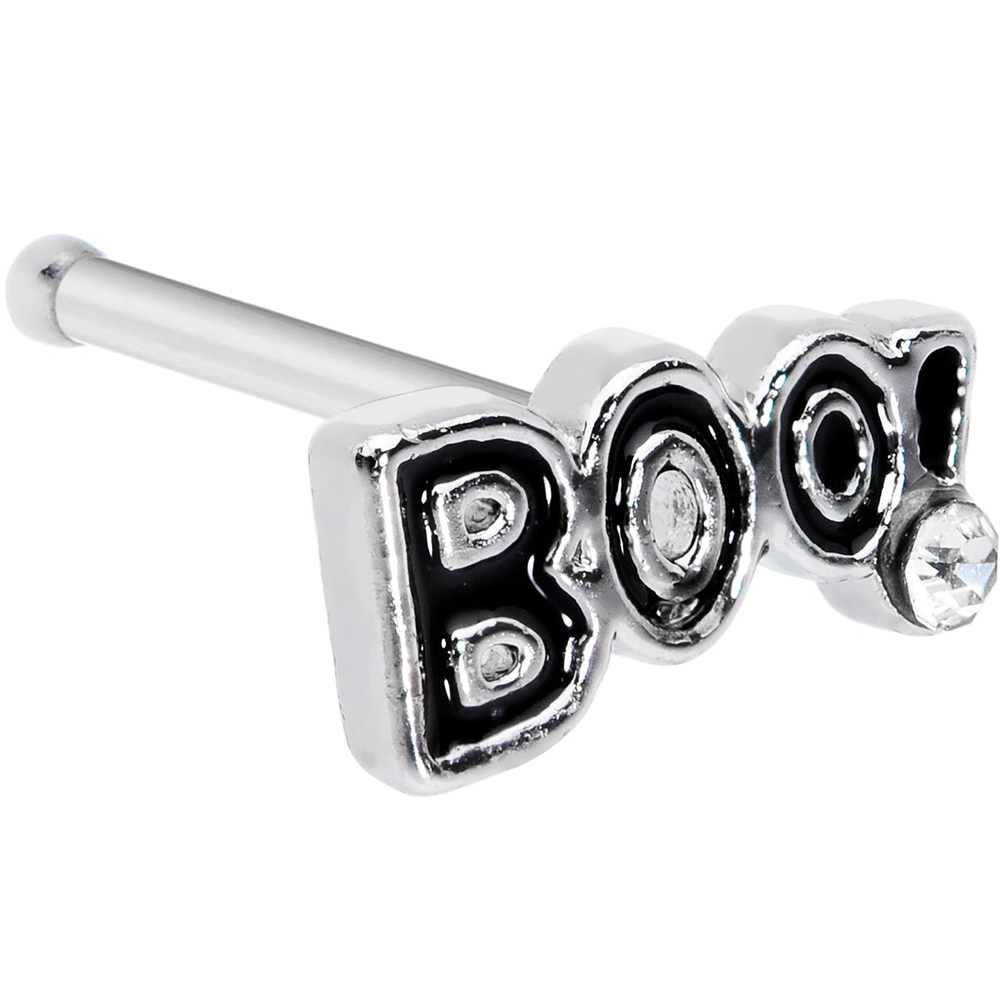 20G 1/4 Clear Gem Black Boo Halloween Nose Bone