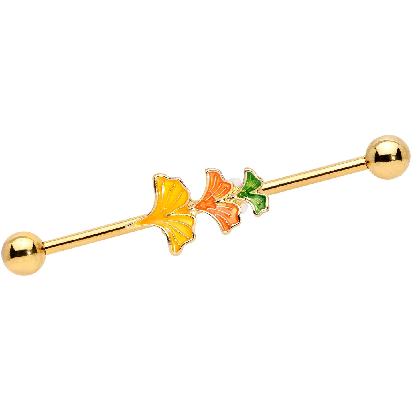 14G Gold Tone Autumn Leaves Fall Industrial Barbell 38mm