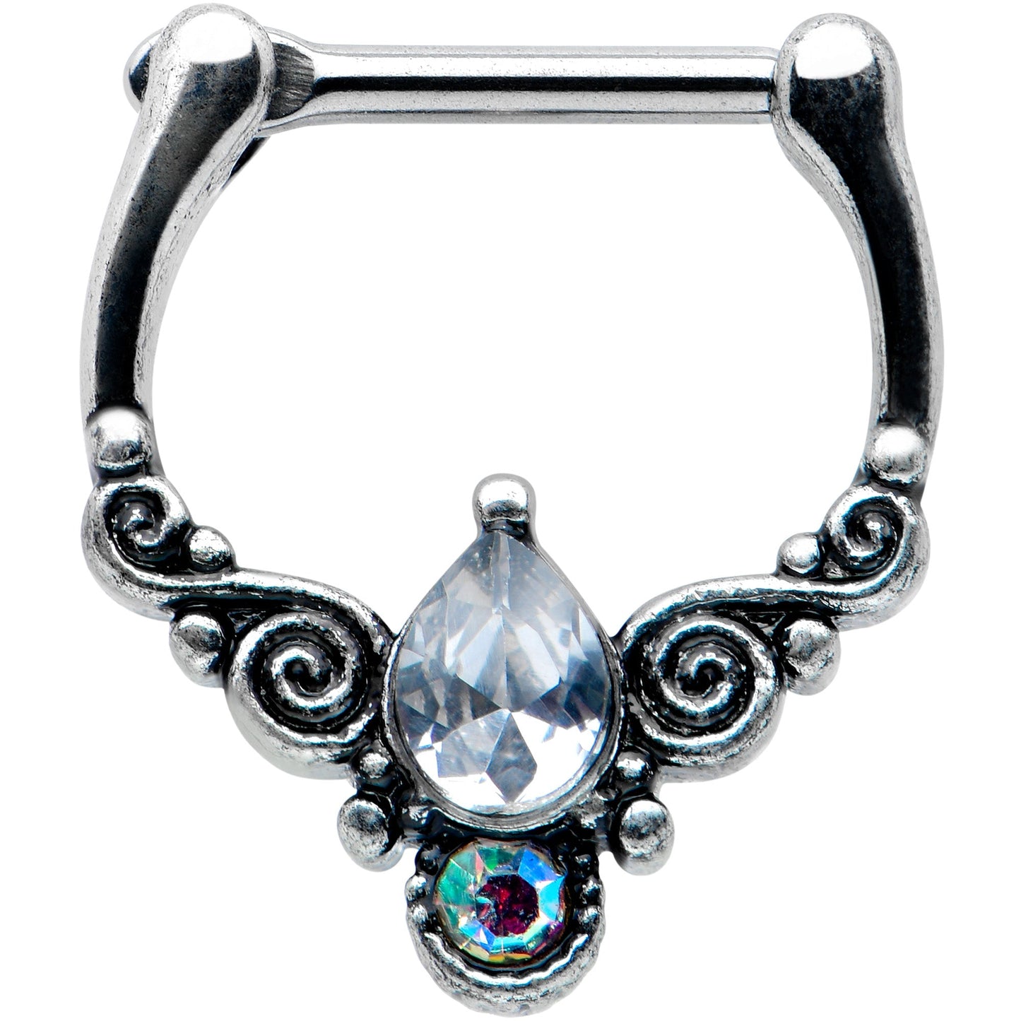 16G 5/16 Clear Aurora Gem Scrolling Drop Cartilage Clicker