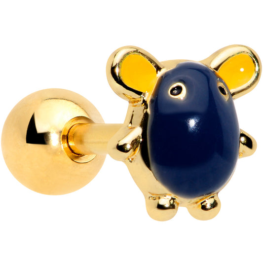 16G 1/4 Gold Tone Black Mouse Cartilage Tragus Earring