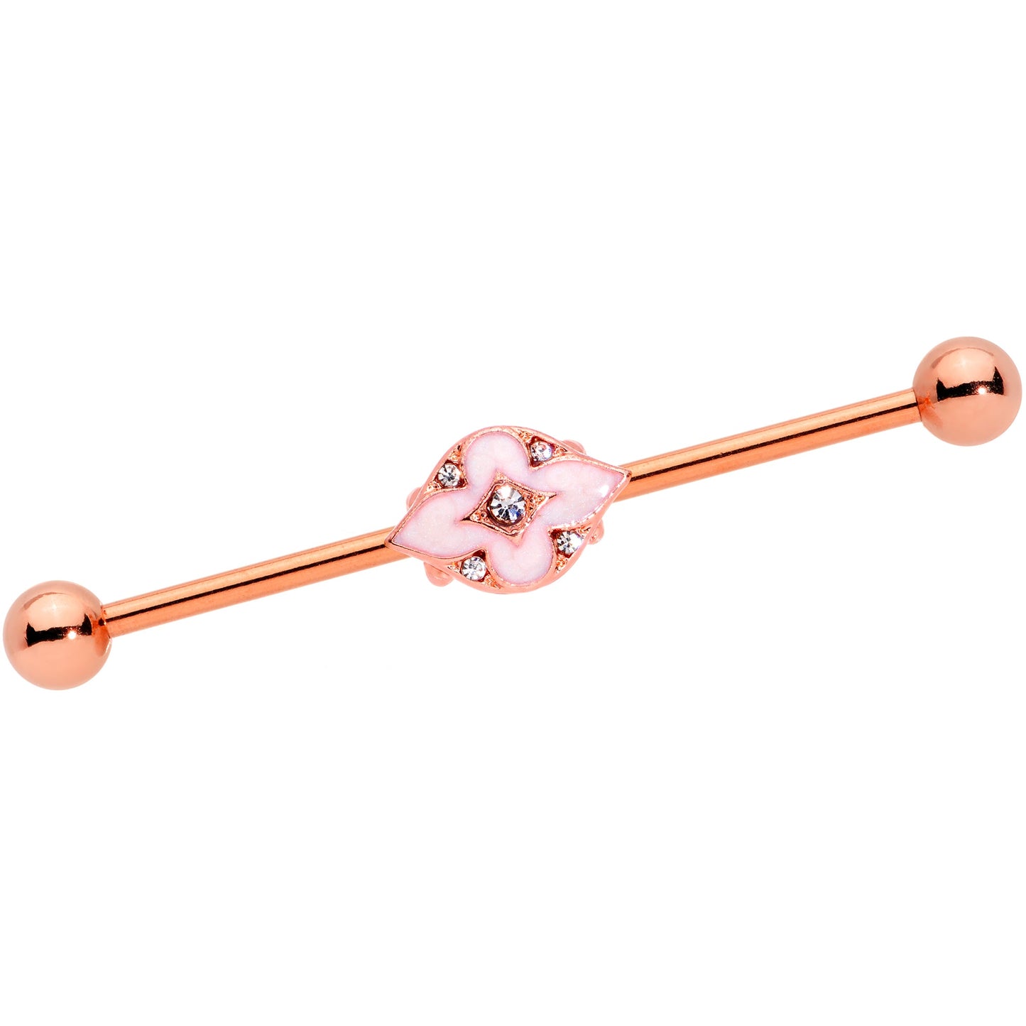14G Clear Gem Rose Gold Tone Pink Cross Industrial Barbell 38mm