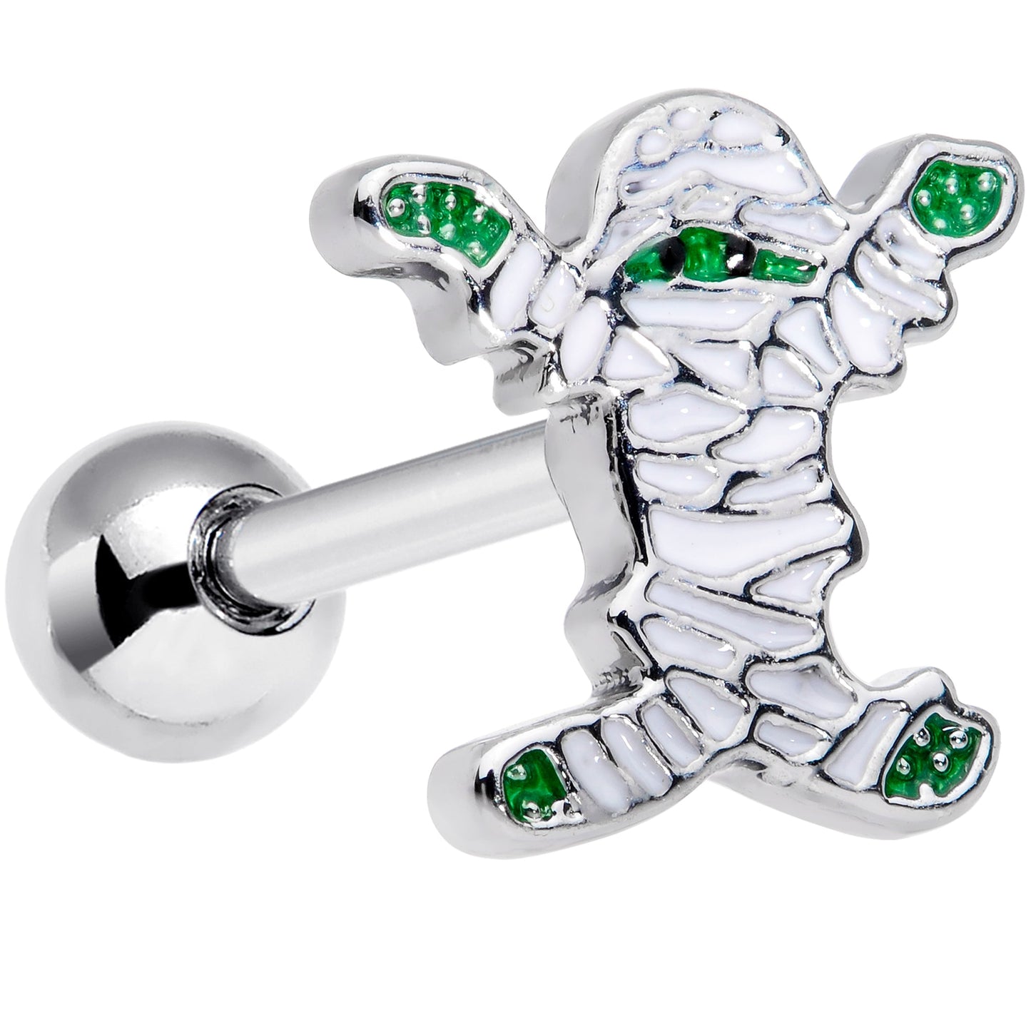 16G 1/4 Green White Mummy Halloween Cartilage Tragus Earring