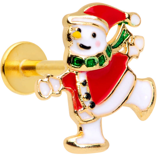 16G 5/16 Gold Tone Skating Snowman Christmas Labret Monroe Tragus