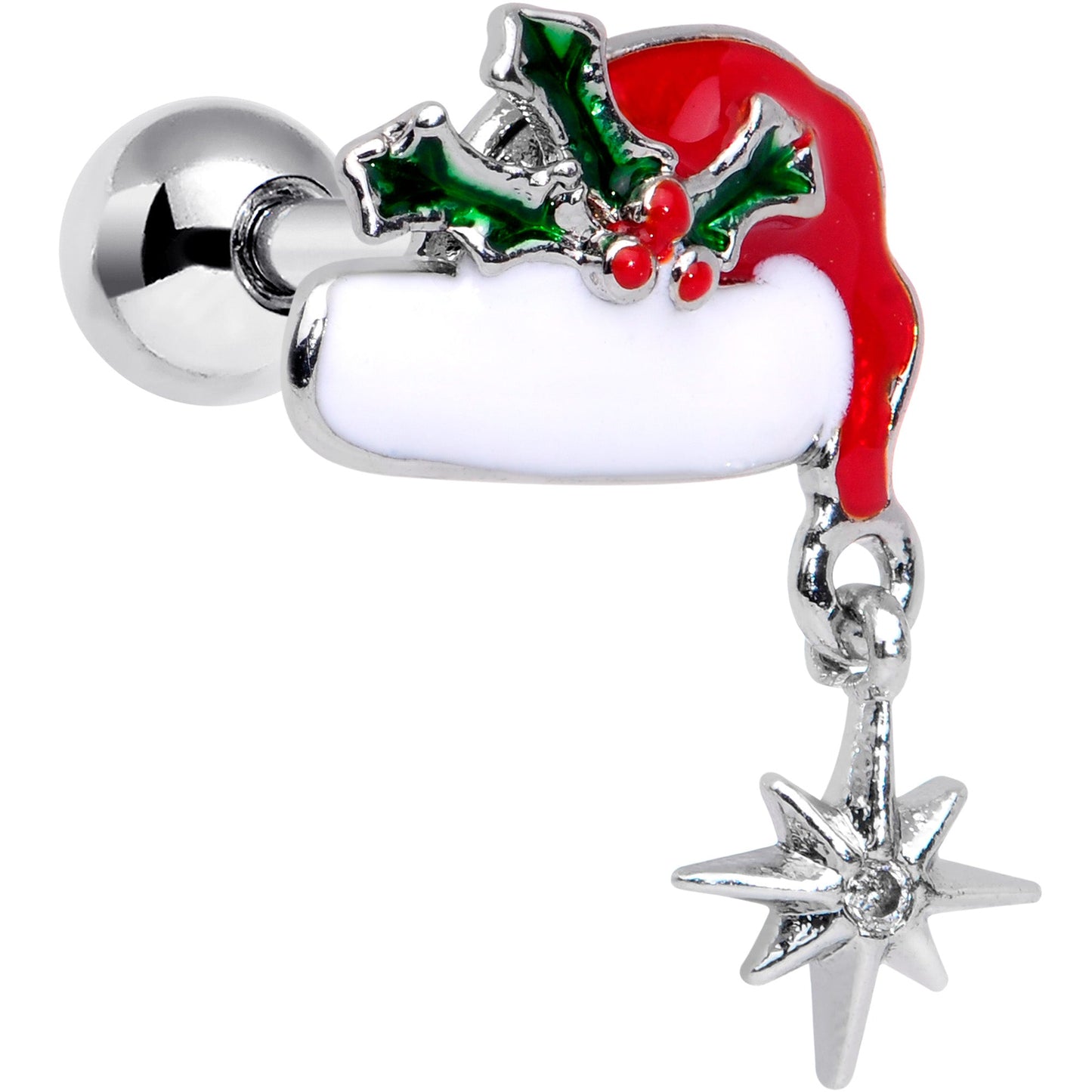 16G 1/4 Clear Gem Jolly Santa Hat Christmas Cartilage Tragus