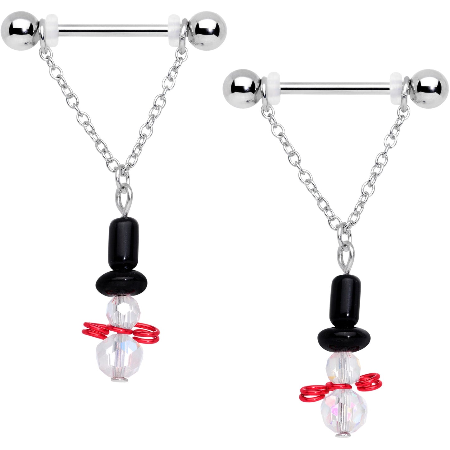 14G 11/16 Aurora Gem Snowman Christmas Dangle Nipple Ring Set