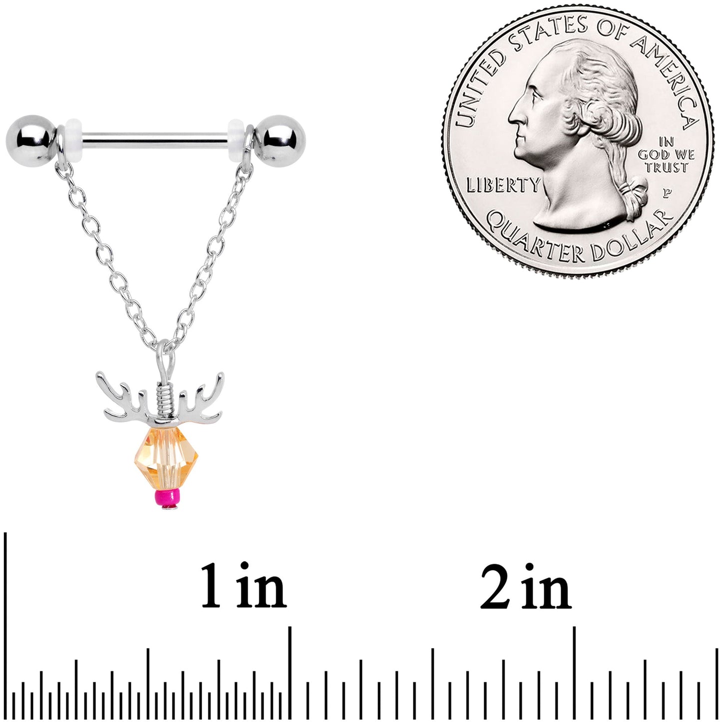 14G 11/16 Tan Red Gem Reindeer Christmas Dangle Nipple Ring Set