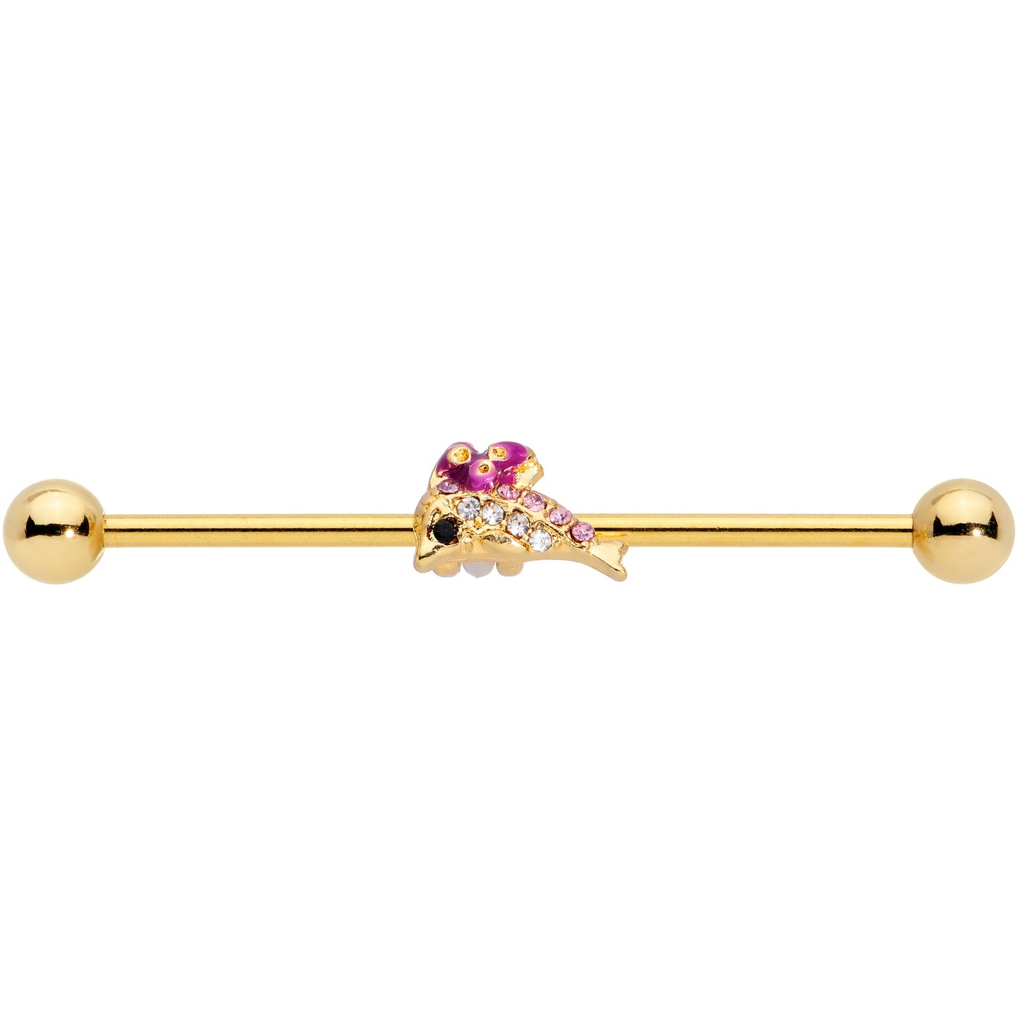 14G Purple Gem Gold Tone Dainty Dolphin Industrial Barbell 38mm
