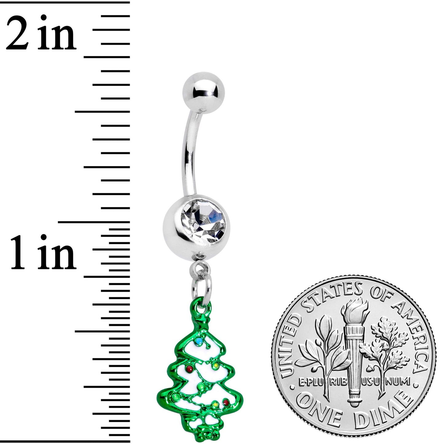 Clear Gem Gold Tone Tree Stocking Christmas Dangle Belly Ring Set of 3