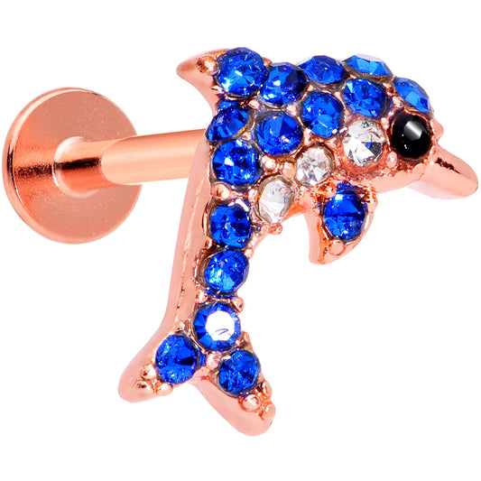 16G 5/16 Blue Gem Rose Gold Tone Dolphin Labret Monroe Tragus