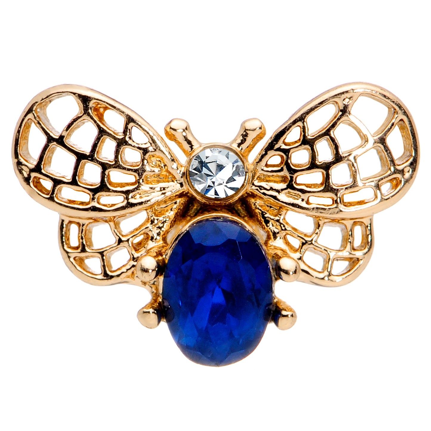 16G 1/4 Blue Gem Gold Tone Beautiful Bee Cartilage Tragus Earring