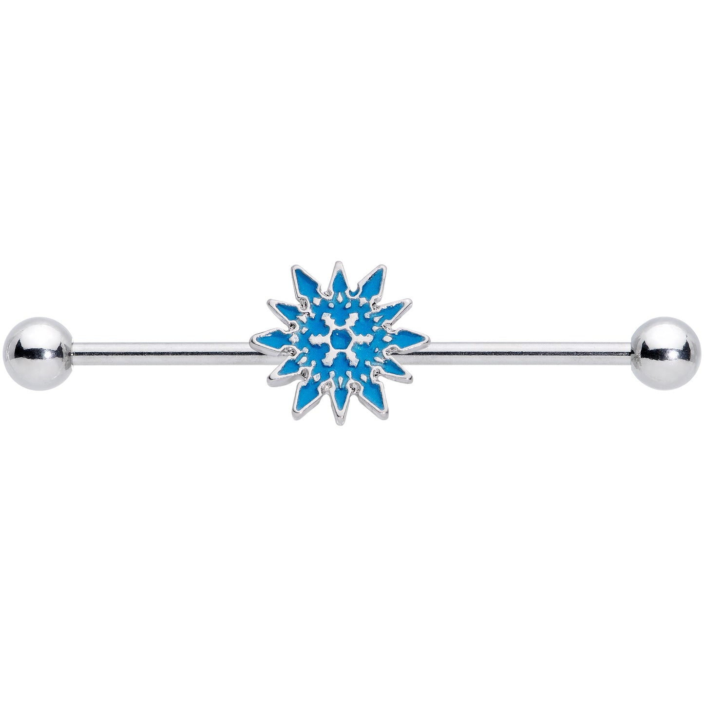 14G Blue Winter Snowflake Christmas Industrial Barbell 38mm