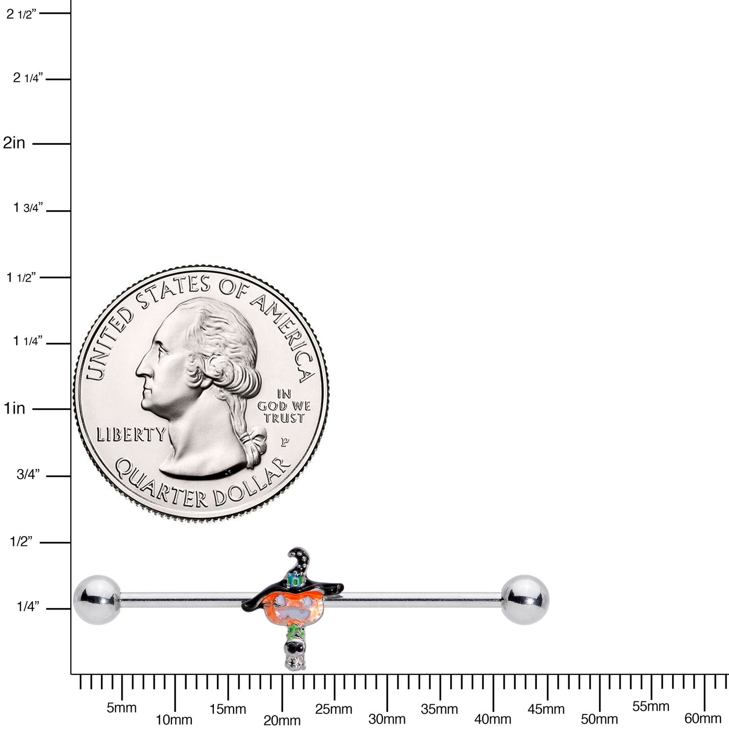 14G Blue Gem Witch Hat Pumpkin Halloween Industrial Barbell 38mm