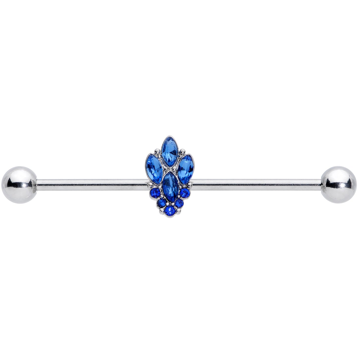 14G Blue CZ Gem Fountain Industrial Barbell 38mm