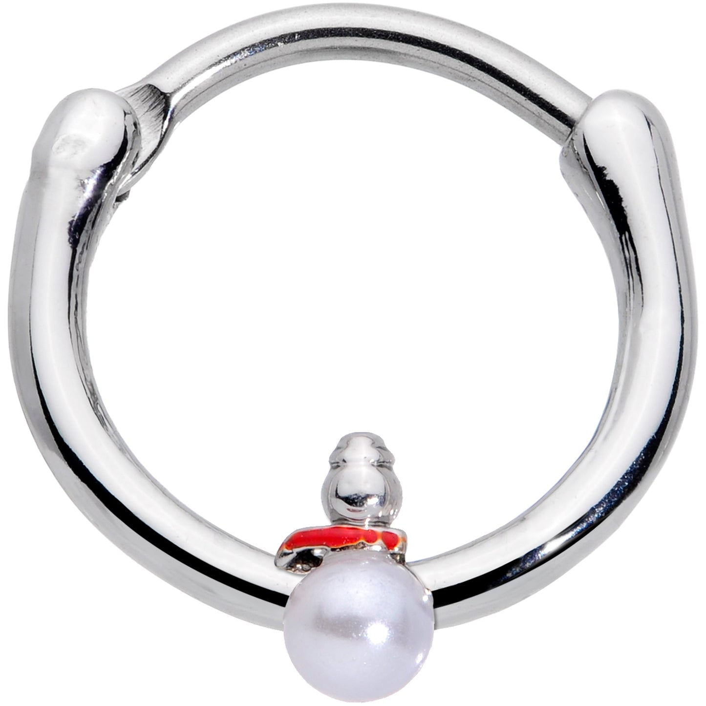 16G 3/8 White Orb Pearlescent Snowman Christmas Cartilage Clicker
