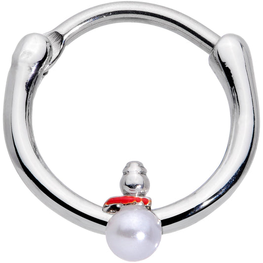 16G 3/8 White Orb Pearlescent Snowman Christmas Cartilage Clicker