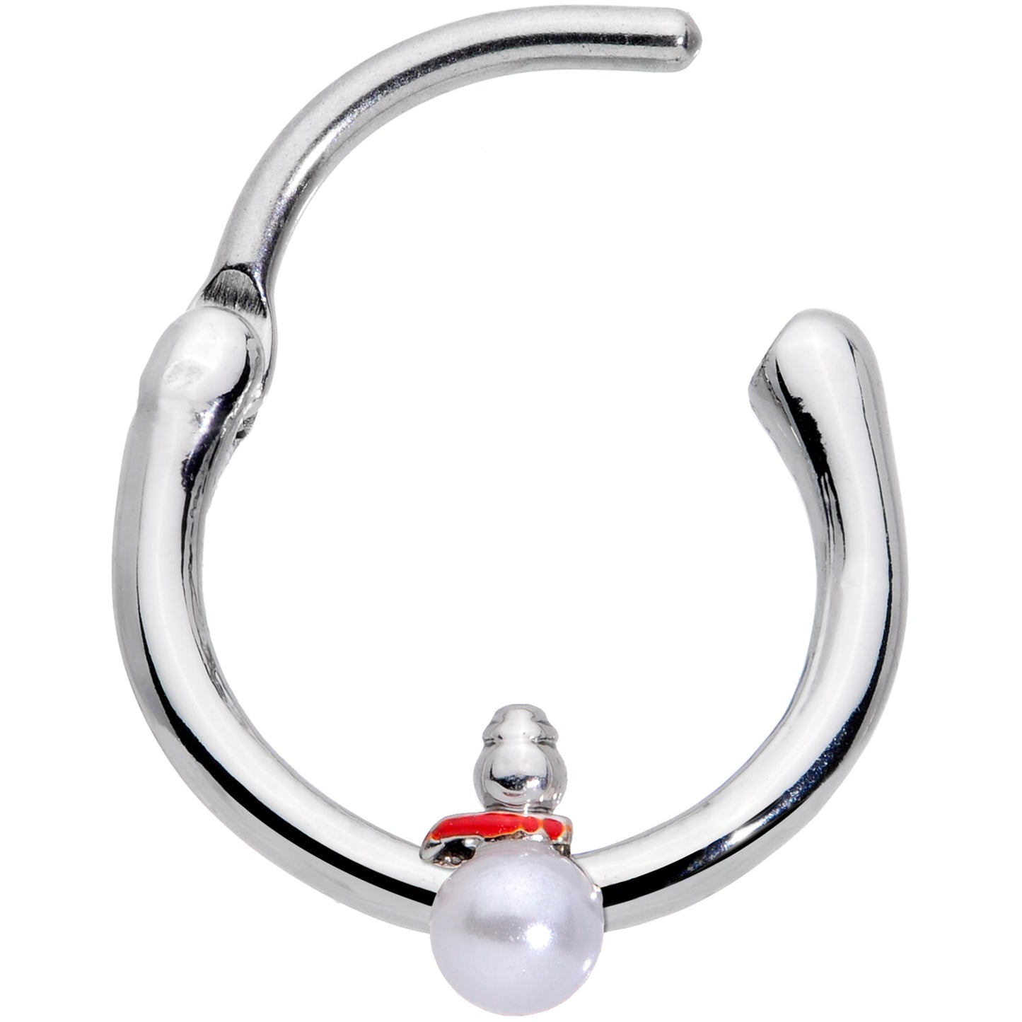 16G 3/8 White Orb Pearlescent Snowman Christmas Cartilage Clicker