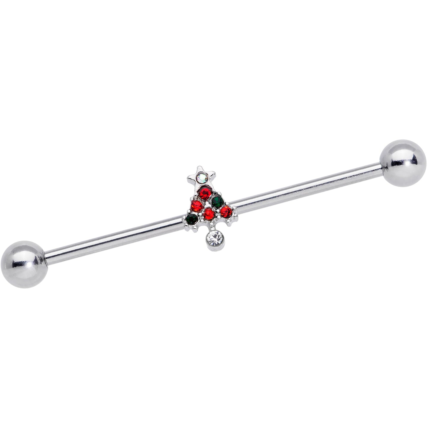 14G Clear Red Green Gem Christmas Tree Industrial Barbell 38mm