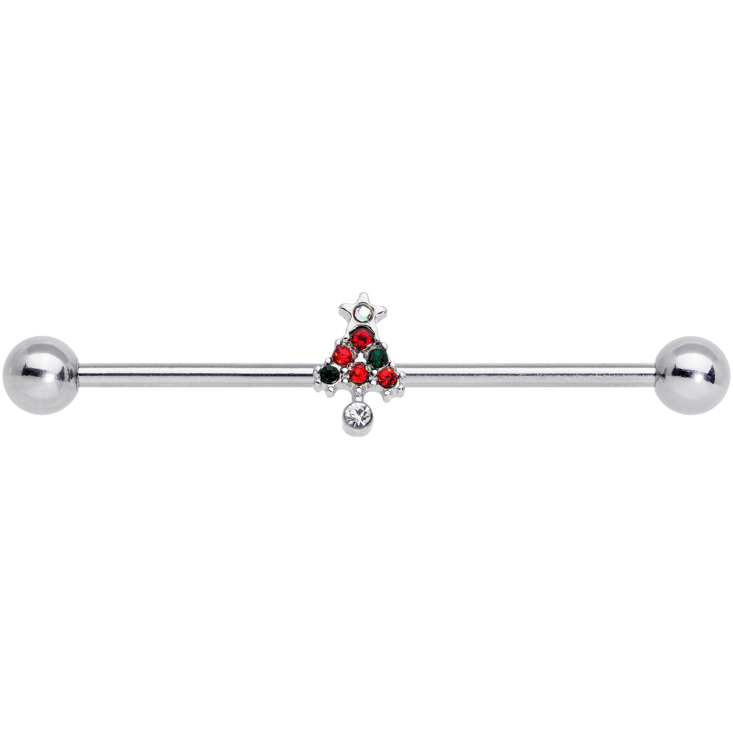 14G Clear Red Green Gem Christmas Tree Industrial Barbell 38mm