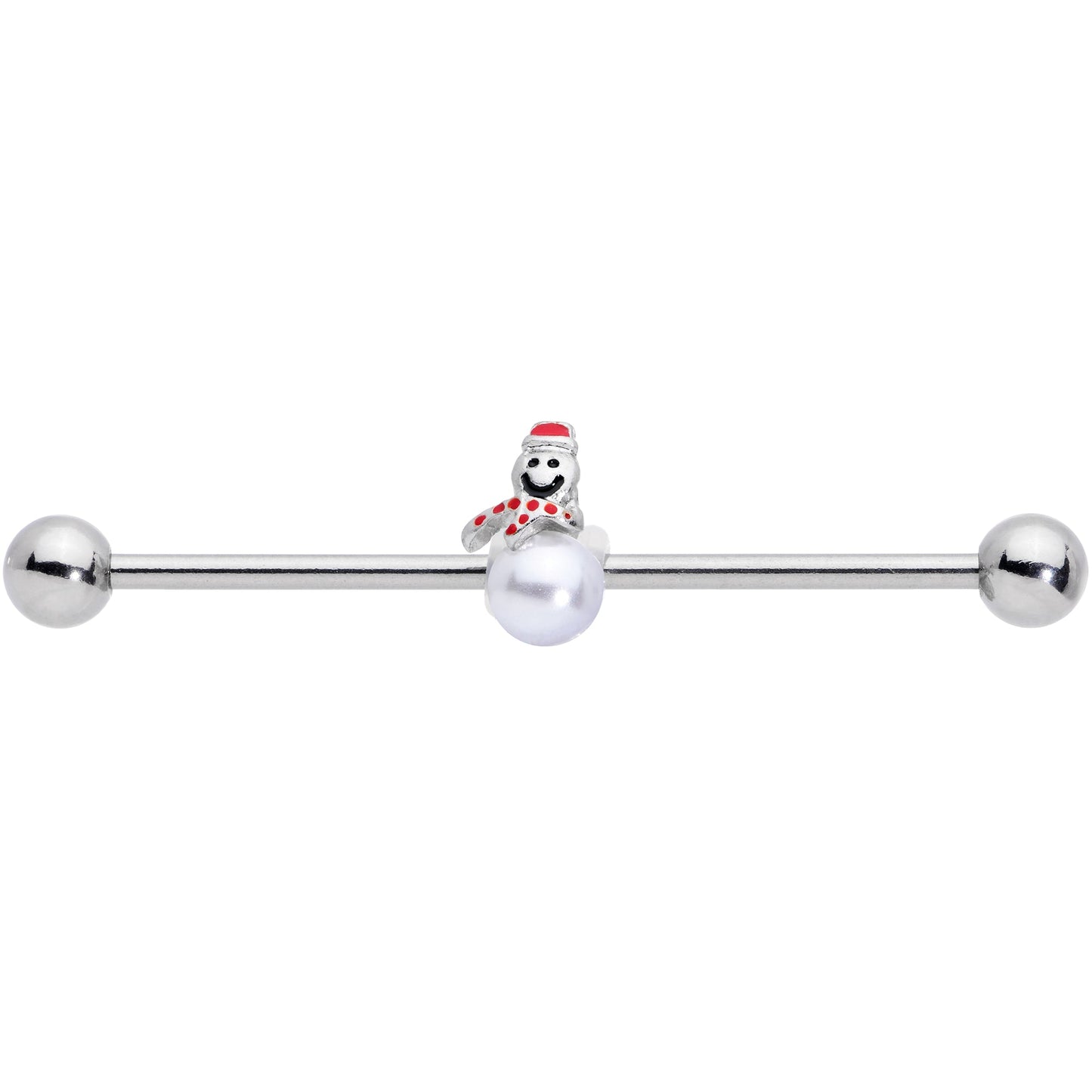 14G Pearlescent Orb Snowman Christmas Industrial Barbell 38mm