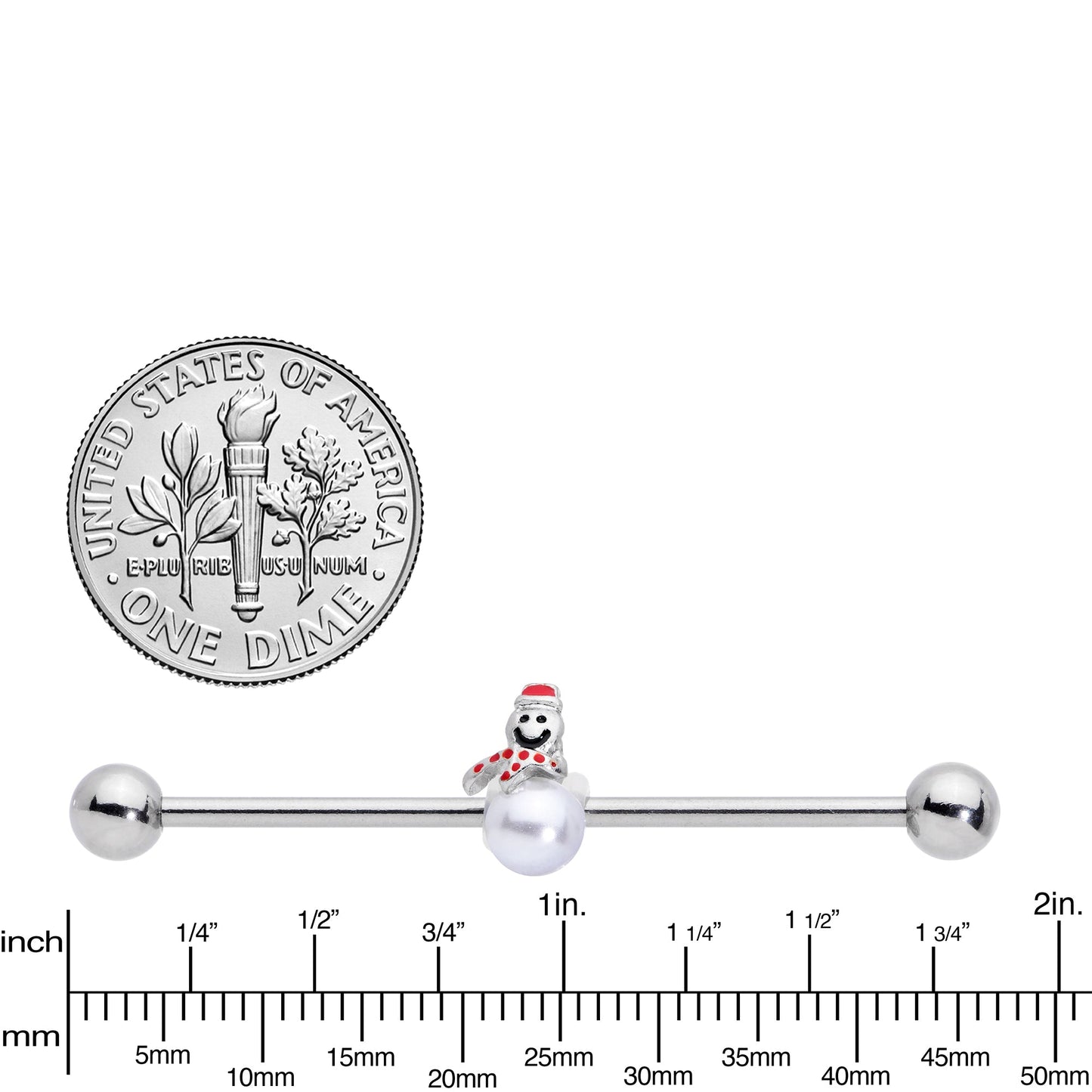 14G Pearlescent Orb Snowman Christmas Industrial Barbell 38mm