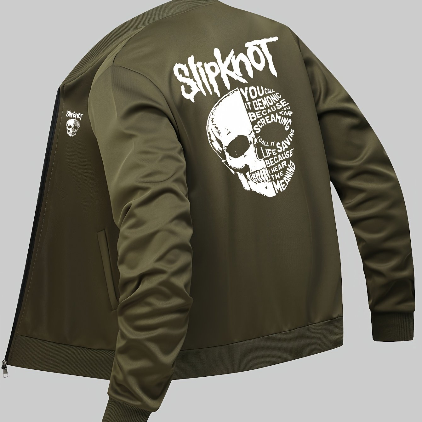 Slipknot Graphic Print Casual Jacket – Men's Polyester Knit Baseball Collar Jacket with Zipper Closure and Pockets, All-Season Athletic Outerwear - Premium jacket from Lizard Vigilante - Just $46.88! Shop now at Lizard Vigilante