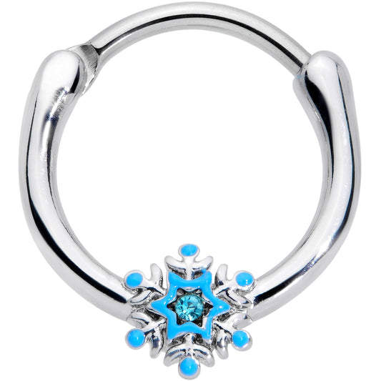 16G 3/8 Aqua Gem Winter Snowflake Septum Clicker