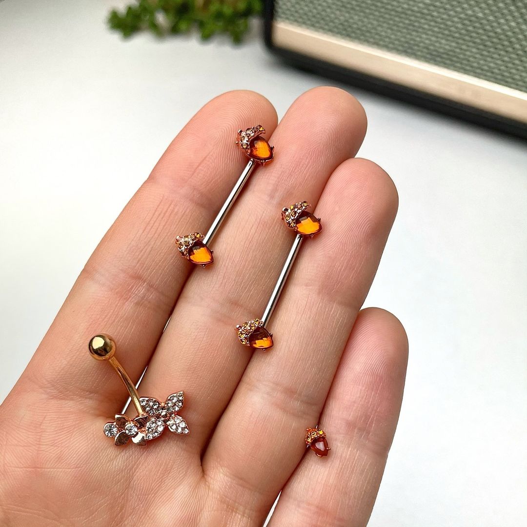 16G 5/16 Rose Gold Hue Brown Gem Fall Acorn Labret Monroe Tragus