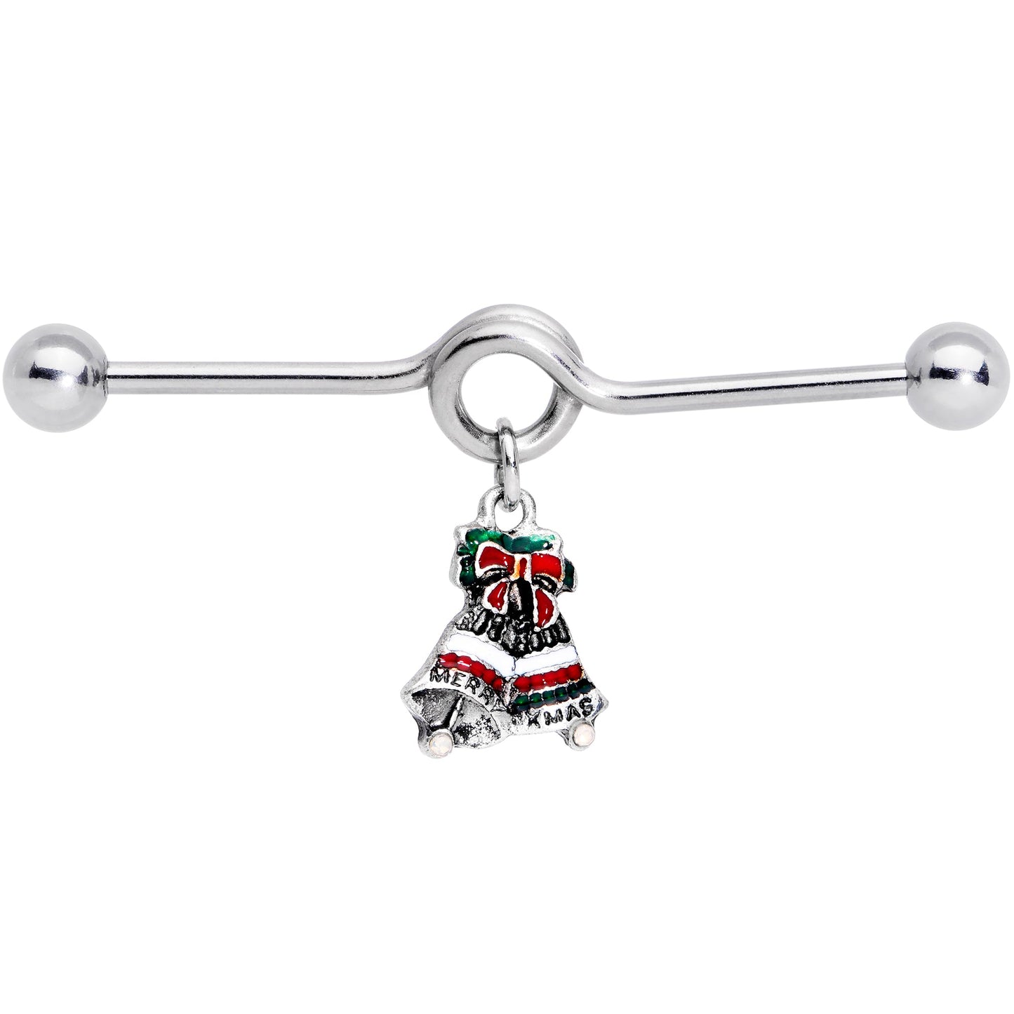 14G Red White Green Bell Christmas Dangle Project Barbell 38mm