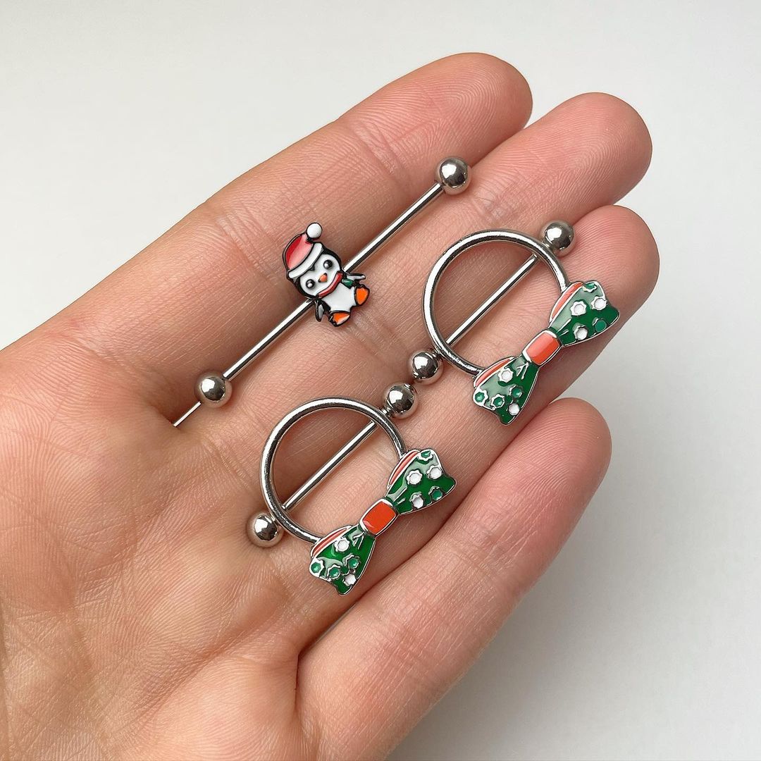 14G Santa Penguin Christmas Industrial Barbell 38mm