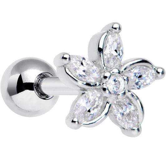 16G 1/4 Clear Gem Pretty Petals Flower Cartilage Tragus Earring