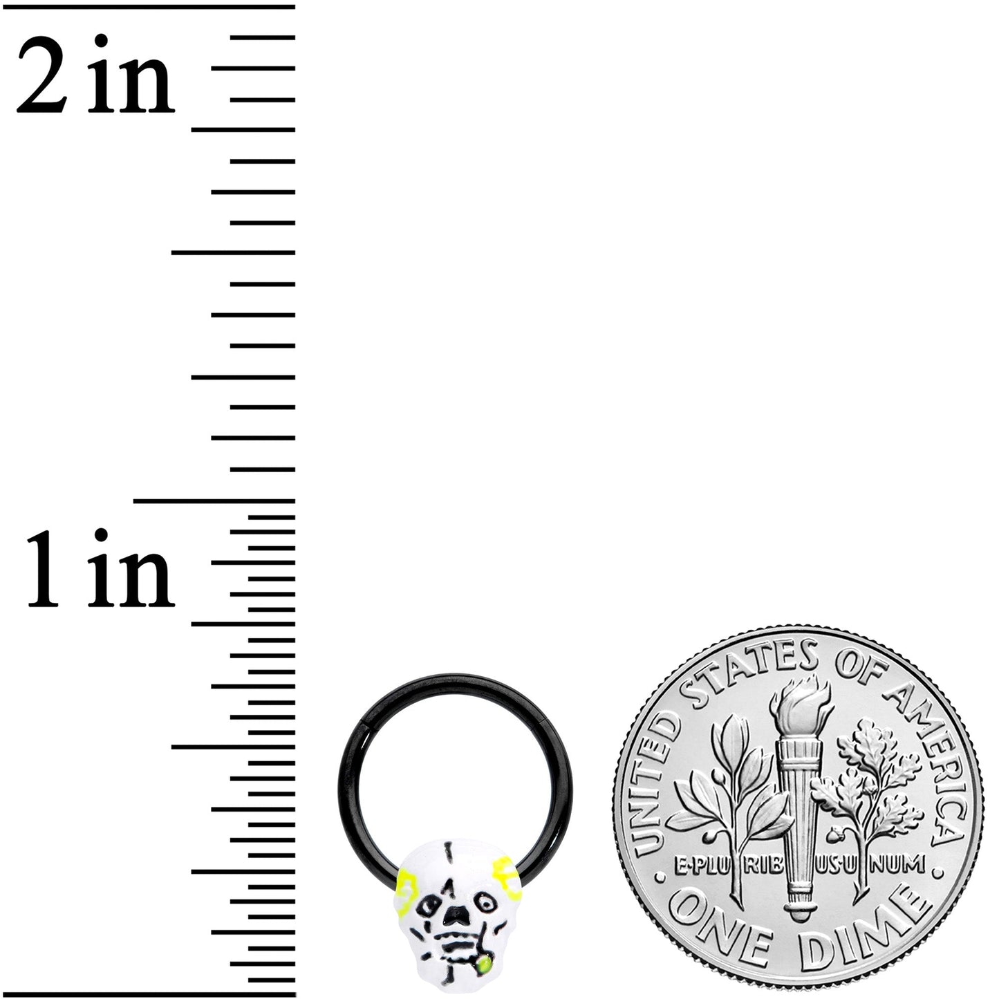 16G 3/8 Black White Skull Halloween Hinged Segment Ring