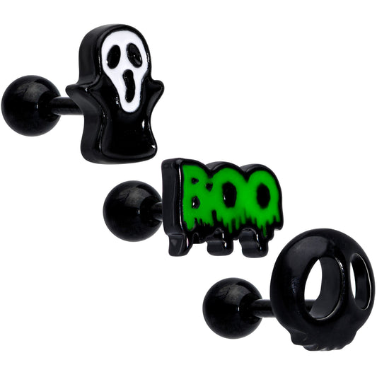 16G 1/4 Black Ghost Boo Halloween Cartilage Tragus Curation Set of 3
